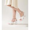 imageAnkis White Gold Bow Heel Chunky Wedding Shoes for Bride 315 Inch High Heel Open Toe Ankle Buckle Strap Dressy Pleated Kont Women Shoe Party Graduation Event SummerWhite