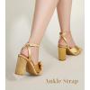 imageAnkis White Gold Bow Heel Chunky Wedding Shoes for Bride 315 Inch High Heel Open Toe Ankle Buckle Strap Dressy Pleated Kont Women Shoe Party Graduation Event SummerGold