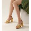 imageAnkis White Gold Bow Heel Chunky Wedding Shoes for Bride 315 Inch High Heel Open Toe Ankle Buckle Strap Dressy Pleated Kont Women Shoe Party Graduation Event SummerGold