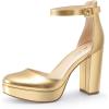 imageAnkis Black Platform Closed Toe Heels for Women Womens Heels Closed Round Toe Chunky Block Pumps Shoes 4 InchGold