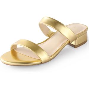 imageAnkis Women Black White Nude Clear Heels Sandals  1 Inch Heels for Women Low Chunky Block Heels Comfortable Two Strap Open Toe Flat Sandals Shoe for Dressy Wedding SummerGold Pu a