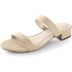 imageAnkis Women Black White Nude Clear Heels Sandals  1 Inch Heels for Women Low Chunky Block Heels Comfortable Two Strap Open Toe Flat Sandals Shoe for Dressy Wedding SummerNude Nubuck