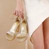 imageAnkis Chunky Platform Heels  4 Inch Block Heeled Sandals for Women  Comfortable Open Toe Strappy Heels  Black Nude White Silver Gold  Summer Dress ShoesC Gold Shinny