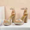 imageAnkis Chunky Platform Heels  4 Inch Block Heeled Sandals for Women  Comfortable Open Toe Strappy Heels  Black Nude White Silver Gold  Summer Dress ShoesC Gold Shinny