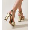 imageAnkis Platform Heels for Women 4 Inches Chunky Heels Sandals for Women Comfy Open Toe Block Heeled Sandals Nude White Silver Gold Black Ankle Strappy HeelsGold Pu
