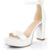 imageAnkis Chunky Platform Heels  4 Inch Block Heeled Sandals for Women  Comfortable Open Toe Strappy Heels  Black Nude White Silver Gold  Summer Dress ShoesE White Pu
