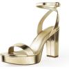 imageAnkis Platform Heels for Women 4 Inches Chunky Heels Sandals for Women Comfy Open Toe Block Heeled Sandals Nude White Silver Gold Black Ankle Strappy HeelsGold Pu