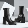 imageAnkis Platform Ankle Boots for Women Chunky High Heels Side Zipper Gogo Boots Comfort Womens Party Dress Booties ShoesBlack Pu