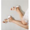imageWomen Black White Gold Heels Comfortable Sexy Summer Square Open Toe Back Strap Heeled Sandals Wedding Party Dress Heels for Women Two Strap Slip On MulesWhite Pu
