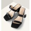 imageWomen Black White Gold Heels Comfortable Sexy Summer Square Open Toe Back Strap Heeled Sandals Wedding Party Dress Heels for Women Two Strap Slip On MulesBlack Pu