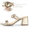 imageWomen Black White Gold Heels Comfortable Sexy Summer Square Open Toe Back Strap Heeled Sandals Wedding Party Dress Heels for Women Two Strap Slip On MulesMirror Gold Pu