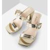 imageWomen Black White Gold Heels Comfortable Sexy Summer Square Open Toe Back Strap Heeled Sandals Wedding Party Dress Heels for Women Two Strap Slip On MulesMirror Gold Pu