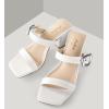imageWomen Black White Gold Heels Comfortable Sexy Summer Square Open Toe Back Strap Heeled Sandals Wedding Party Dress Heels for Women Two Strap Slip On MulesWhite Pu