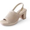 imageAnkis Black White Nude Heels Platform Heeled Sandals Knit Chunky Block Elastic Slingback Open Toe Ankle Strappy HeelsNude Knit