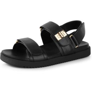 imageAnkis Black White Beige Nude Womens Flat Sandals Comfort Adjustable Front Strap and with a Back Strap Women Summer SandalsBlack