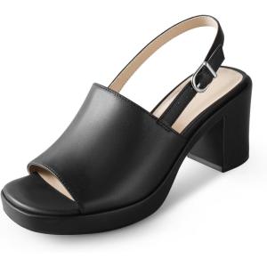 imageAnkis Black White Nude Heels Platform Heeled Sandals Knit Chunky Block Elastic Slingback Open Toe Ankle Strappy HeelsBlack Pu