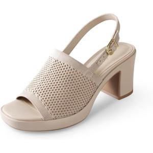 imageAnkis Black White Nude Heels Platform Heeled Sandals Knit Chunky Block Elastic Slingback Open Toe Ankle Strappy HeelsNude Knit