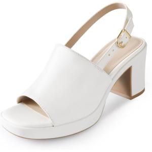 imageAnkis Black White Nude Heels Platform Heeled Sandals Knit Chunky Block Elastic Slingback Open Toe Ankle Strappy HeelsWhite Pu