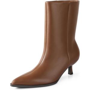 imageBlack Brown Boots for Women Kitten HeelsWomens Wide Calf Ankle Boots Pointed Toe Low Heel for DressShort Leather Fall Booties Comfortable with Memory Foam for Daily Travel Work ShoesBrown