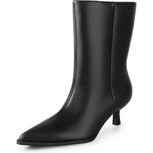 imageBlack Brown Boots for Women Kitten HeelsWomens Wide Calf Ankle Boots Pointed Toe Low Heel for DressShort Leather Fall Booties Comfortable with Memory Foam for Daily Travel Work ShoesBlack  Ve