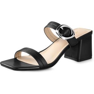 imageWomen Black White Gold Heels Comfortable Sexy Summer Square Open Toe Back Strap Heeled Sandals Wedding Party Dress Heels for Women Two Strap Slip On MulesBlack Pu