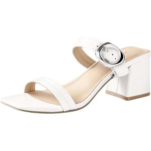 imageWomen Black White Gold Heels Comfortable Sexy Summer Square Open Toe Back Strap Heeled Sandals Wedding Party Dress Heels for Women Two Strap Slip On MulesWhite Pu