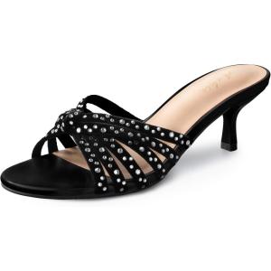 imageAnkis Black Nude White Heels for Women Strappy Kitten Low Heels Open Toe Fashion Party Dress Heeled SandalsBlack Suede