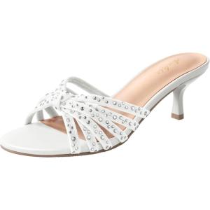 imageAnkis Black Nude White Heels for Women Strappy Kitten Low Heels Open Toe Fashion Party Dress Heeled SandalsWhite Suede