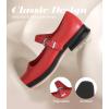 imageAnkis Mary Jane Shoes Women Pumps Comfortable Dress Shoes for Women Square Toe Wedding Shoes Low Short Block Chunky Thick HeelsRed Pu