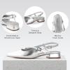 imageAnkis Slingback Flats for Women 1Inch Low Heels Closed Pointed Toe Ankle Strap Pumps Comfortable Walking Wedding Party Dress ShoesSilver Pu