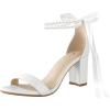 imageAnkis White Heels Wedding Shoes for Bride Women Chunky Heels Pearl Bow Heeled Sandals 275 InchWhite Pearl