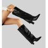 imageAnkis Fold Over Knee High Boots for Women Chunky Heels Pointed toe with Side Zipper Long Tall BootsBlack Pu