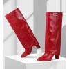 imageAnkis Fold Over Knee High Boots for Women Chunky Heels Pointed toe with Side Zipper Long Tall BootsRed Pu
