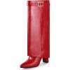 imageAnkis Fold Over Knee High Boots for Women Chunky Heels Pointed toe with Side Zipper Long Tall BootsRed Pu