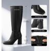 imageAnkis Knee High Boots for Women Squared Toe Chunky High Heel with Side Zipper Long BootsBlack Pu
