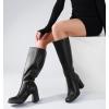 imageAnkis Knee High Boots for Women Squared Toe Chunky High Heel with Side Zipper Long BootsBlack Pu