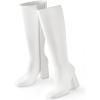 imageAnkis Knee High Boots for Women Squared Toe Chunky High Heel with Side Zipper Long BootsWhite Pu
