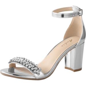 imageAnkis Heels for Women Open Toe Ankle Strap Chunky Heel Sandals 275 InchSilver Rhinestone