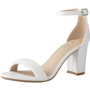imageAnkis Heels for Women Open Toe Ankle Strap Chunky Heel Sandals 275 InchWhite Pearl