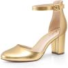 imageAnkis Closed Toe Heels for Women Black Nude White Silver Gold Womens Heels Closed Round Toe Chunky Block Pumps Shoes 3 InchGold