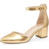 imageAnkis Closed Toe Heels for Women Black Nude Gold Silver Pointed Toe Heels Low Block Chunky Women Pumps with Ankle Strap 225 InchGold