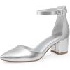 imageAnkis Closed Toe Heels for Women Black Nude Gold Silver Pointed Toe Heels Low Block Chunky Women Pumps with Ankle Strap 225 InchSilver