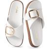 imageBrown Black White Flat Sandals for Women 2025Wide Width Leather Sandals for Women Comfortable DressyWomens Summer Beach Sandals with Adjustable Strap and BuckleWhite