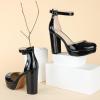 imageAnkis Black Platform Closed Toe Heels for Women Womens Heels Closed Round Toe Chunky Block Pumps Shoes 4 InchBlack Patent