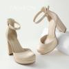 imageAnkis Black Platform Closed Toe Heels for Women Womens Heels Closed Round Toe Chunky Block Pumps Shoes 4 InchNude Satin