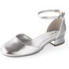 imageAnkis Closed Toe Heels for Women Black Nude White Gold Silver 1 Inch Womens Flats Low Block Heel Women Dress Shoes Womens Pumps Work Shoes with Ankle Strap for Spring FallSilver Pu