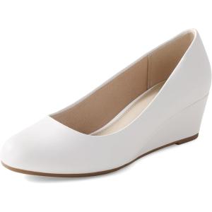 imageAnkis Black Nude Silver Gold Wedges for Women Low Heel Womens Wedge Comfortable Closed Toe Women Pumps Dress Shoes 2InchWhite Pu