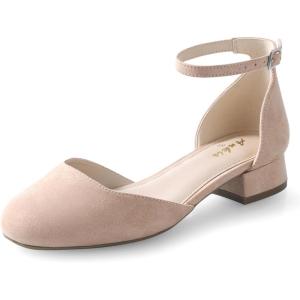 imageAnkis Closed Toe Heels for Women Black Nude White Gold Silver 1 Inch Womens Flats Low Block Heel Women Dress Shoes Womens Pumps Work Shoes with Ankle Strap for Spring FallNude Suede