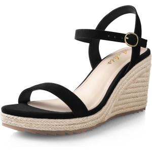 imageAnkis Platform Wedge Sandals for Women Black Brown White Nude Espadrille Womens Wedge Sandals Comfortable Open Toe Ankle Strap High Heel Wedges for Women Dressy Summer 34InchBlack Nubuck