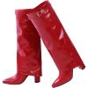 imageAnkis Fold Over Knee High Boots for Women Chunky Heels Pointed toe with Side Zipper Long Tall BootsRed Pu